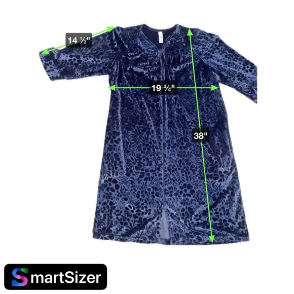 Simply Basic Sleepwear Blue Crushed Velvet Floral Full Zip Dressing Gown SZ S - Picture 6 of 6